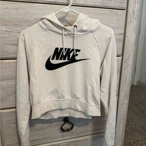 Nike Women's White Copped Hoodie with Black Logo